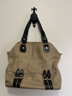 Steve Madden Taupe and Black Shoulder Tote